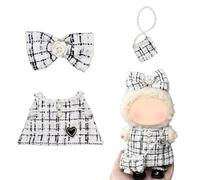 3 Pcs Clothes & Accessories for 17cm Plush doll, Premium Doll Clothes, 17cm doll costume Outfit Sets Include 1 Dress 1 Bag 1 Bow hair clip, Best Gift for Girls Boys（White, No Doll）