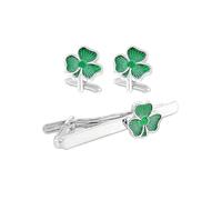 3 pcs Clover Leaf Tie Bar Cufflinks Jewelry Set for Men Luck Shamrock Design Silver Plated St.Patrick's Day Holiday Festival Dress Accessories Gifts for Dad Boyfriend