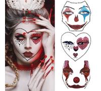 3 Pcs Clown Face Gems Jewels Makeup Sticker 3D Gemstone Face Stickers Scary Clown Rhinestone Face Jewel Glitter Sticker Temporary Tattoos for Halloween Carnival Day of the Dead Party Decoration