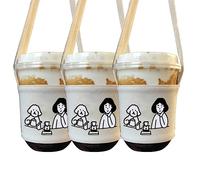 3 pcs Coffee Cup Sleeves with Strap, Reusable Canvas Holder for Iced Carrier, Portable Bubble Tea Cozy Beverage Bags Printing Milk Strap Travel Outdoor (GQHG558)