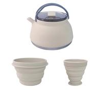 3 Pcs Collapsible Kettle Khaki, 1.5 L / 50.7 fl oz Ultralight Cook Set with 200 mL Cup and 500 mL Bowl, Food Safe Silicone Camping Cookware, Portable Outdoor Cooking Set