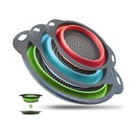 3 Pcs Collapsible Kitchen Colander Set - Foldable Strainers & Plastic Sieves for Pasta, Veggies, Fruits, Space-Saving Dishwasher-Safe Strainers and Colanders