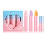 3 Pcs Color Changing Lipstick Lip Balm, Temperature Color Changed Lip Tint Stain Gloss Balm Long Lasting Waterproof Moisturizer Jelly Crystal Lipstick Set for Women