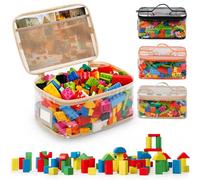 3 Pcs Colorful Toy Storage Bags, Clear PVC Waterproof Storage Organizer Bags with Double Zipper, Mesh Side Pockets & Handle | 12"x8"x6" for Building Blocks, Board game (Orange, Beige, Black)