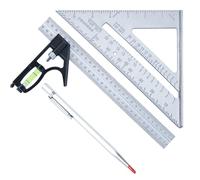 3 Pcs Combination Square Set, Carpenters Square Tool, 12 Inch Combination Triangle Ruler with Spirit Level and 45-90 Degree Marking, 7" Metric Speed Squares with Marking Pen for Accurate Measurement