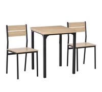 3 Pcs Compact Dining Table 2 Chairs Set Wooden Metal Legs Kitchen HOMCOM Light Brown One Size