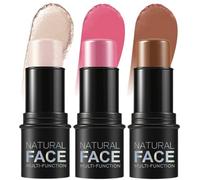 3 PCS Contour Stick,Highlighter Stick Waterproof Long Lasting Highlighter Makeup Stick Lightweight Multi-use Cream Contour Buildable Face Makeup Kit for Cheeks Lips All Skin