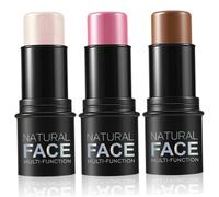 3 PCS Contour Stick Waterproof Long Lasting Highlighter Makeup Stick Lightweight Multi-use Cream Contour Buildable Face Makeup Kit for Cheeks Lips All Skin, Highlighter, Blush