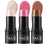 3 PCS Contour Stick Waterproof Long Lasting Highlighter Makeup Stick Lightweight Multi-use Cream Contour Buildable Face Makeup Kit for Cheeks Lips All Skin