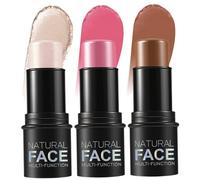 3 PCS Contour Stick Waterproof Long Lasting Highlighter Makeup Stick Lightweight Multi-use Cream Contour Buildable Face Makeup Kit for Cheeks Lips All Skin Highlighter