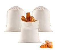 3 Pcs Cotton Bread Bags, 40 x 30cm, Bread Bag for Homemade Bread, Bread Bags to Keep Bread Fresh, Cotton Bag for Bread, Bread Storage Bags, Reusable Drawstring Bread Bag for Bread, Eggs, Fruits