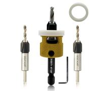 3 Pcs Countersink Drill Bit Set, HSS M2 Tapered Bits #10#12#14-1/8" 9/64" 5/32" Drill, 3/8” 82° Counter-Bore, 1/4” Hex Shank, with Adjustable Depth Stop for Accurate Woodworking with Carrying Case