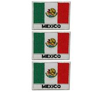 3 Pcs Countries Flag Patch with Name Set - 7 x 5 cm Embroidered Iron-On/Sew-On National Badge Appliques for Jackets, Vests, Backpacks, Hats, Bag and DIY Crafts. (Mexico)