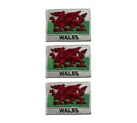 3 Pcs Countries Flag Patch with Name Set - 7 x 5 cm Embroidered Iron-On/Sew-On National Badge Appliques for Jackets, Vests, Backpacks, Hats, Bag and DIY Crafts. (Wales)