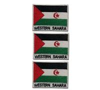 3 Pcs Countries Flag Patch with Name Set - 7 x 5 cm Embroidered Iron-On/Sew-On National Badge Appliques for Jackets, Vests, Backpacks, Hats, Bag and DIY Crafts. (Western Sahara)