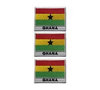 3 Pcs Countries Flag Patch with Name Set - 7 x 5 cm Embroidered Iron-On/Sew-On National Badge Appliques for Jackets, Vests, Backpacks, Hats, Bag and DIY Crafts. (Ghana)