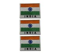 3 Pcs Countries Flag Patch with Name Set - 7 x 5 cm Embroidered Iron-On/Sew-On National Badge Appliques for Jackets, Vests, Backpacks, Hats, Bag and DIY Crafts. (India)