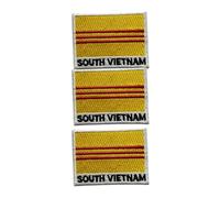 3 Pcs Countries Flag Patch with Name Set - 7 x 5 cm Embroidered Iron-On/Sew-On National Badge Appliques for Jackets, Vests, Backpacks, Hats, Bag and DIY Crafts. (South Vietnam)
