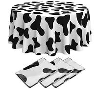 3 Pcs Cow Print Round Tablecloth 84 Inch Black and White Disposable Plastic Table Cloth Cowboy Waterproof Stain Resistant Table Cover for Picnic Camping Western Party Indoor Outdoor Table Decorations