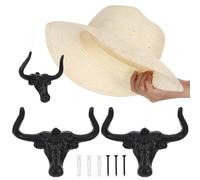 3 Pcs Cowboy Hat Rack for Wall Longhorn Hats Hooks Cowboy Hat Holder Cast Iron Metal Wall Decor Rustic for Storage Closet Bedroom Living Room Rust Western Gifts, Black