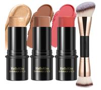 3 Pcs Cream Contour Stick Makeup Kit,Shades with Highlighter,Blush and Bronzer Contour Stick for Sculpt the Cheeks,Waterproof,Matte & Dewy Finish (Medium,#04+#07+#14)