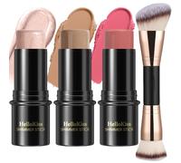 3 Pcs Cream Contour Stick Makeup Kit,Shades with Highlighter,Blush and Bronzer Contour Stick for Sculpt the Cheeks,Waterproof, Matte & Dewy Finish (Fair-Light,#03+#09+#12)