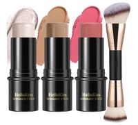 3 Pcs Cream Contour Stick Makeup Kit,Shades with Highlighter,Blush and Bronzer Contour Stick for Sculpt the Cheeks,Waterproof (Neutral,#01+#09+#12)
