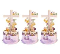 3 Pcs Creative 3D Pop-Up Easter Box Card with Cross, He Is Risen Greeting Religious Easter Cross Pop Up Card,Cute Chicks and Bunnies, Spring Flowers,Easter Greeting Cards, Gift for Kids,Son,daughter