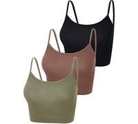 3 Pcs Crop Camisole Top Spaghetti Strap Tank Sleeveless Crop Tank Top for Women Sports (Black, Green, Coffee,Small)