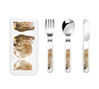 3 Pcs cry Rabbit Print Flatware Set Utensils Handle