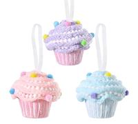3 Pcs Cupcake Ornaments, Christmas Candy Gift, Macaron Color Dessert Cupcake Pendant for Christmas Party Decorations New Year Birthday Home Party Supplies (Pastel)