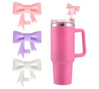 3 Pcs Cute Bow Straw Covers Cap Toppers Compatible with 40/30 oz Tumbler Cups,Reusable Cute Silicone Straw Lids Tips Protectors for 0.4 in/10mm Cups Straws Accessories