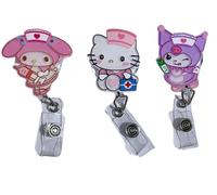 3 Pcs Cute Cartoon Retractable Badge Reel Holders - Kawaii Clip-On ID Badge Holders with Keyring & 24” Cord Extension - Fun Animal Nurse & Office Badge Reels for Teachers, Students.