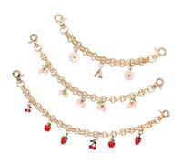 3 Pcs Cute Cherry Bag Charms, Gold Metal Fruit Bag Chain with Cherry Apple Strawberry Flower & Letter Charms Porcelain Decorative Pendant Key Chain for Women Handbags Purse Keychain Accessories