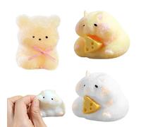3 Pcs Cute Taba Squishy Hamster With Little Bear for Stress Relief - Compact, Easy to Carry Flocking Fufu Squishy for Children and Adults Birthday Gifts