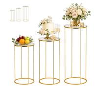 3 Pcs Cylinder Display Stand Set with Removable Covers, White Round Plinth Pedestal Display Stands for Wedding, Birthday, Baby Shower, Dessert Table, Cake Display & Event Backdrop Decorations