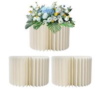 3 Pcs Cylinder Pedestal Stand Elegant White Cardboard Cylinder Stands Foldable Reusable Wedding Dessert Cake Stand with Acrylic Lid for Anniversary, Christmas Displays, Cylinder Pedestal Stand
