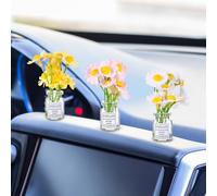 3 Pcs Daisy Flower Car Accessories for Women Mini Daisy Flowers in Glass Vase Cute Car Accessory for Rear View Mirror & Dashboard Decorations Funny Automotive Interior Ornaments Gifts White Pink Yello