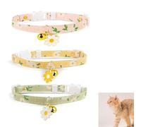 3 PCS Daisy Style Cat Collar with Quick Release Buckle, Flower Pattern Pet Collar for Kittens & Puppies (Yellow, Pink, Green)