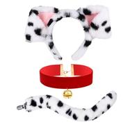 3 Pcs Dalmatian Costume Kids Adults, Dog Costume, Dalmatian Ears Headband, Dalmatian Tail, Velvet Collar, Suitable for Carnivals, Halloween, Themed Party, Cosplay, Dog Party, Fancy Dress Up Supplies