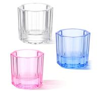 3 PCS Dappen Dish Cups for Nail Art Acrylic Liquid, Glass Nail Monomer Container, Pink Blue Clear Dappen Dish for Nails Polish Remover Glass Cup
