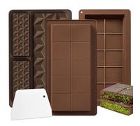 3 Pcs Deep Chocolate Bar Moulds with Spatula, Big and Thick Silicone Chocolate Mould, Dubai Reusable Deep Chocolate Moulds for DIY Baking Candy Stuffed Bar Silicone Ice Cube Maker