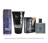 3 Pcs - Denim BLACK Aftershave Lotion 100ml + Original Body Spray + Face Wash