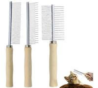 3 Pcs Detangling Comb for Cats Dogs, Detangler Grooming Tool, Stainless Steel Pet Grooming Comb, Circular Teeth Modified Combs, for Long Short Haired Pets, Wood Color