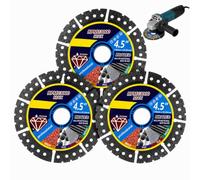 3 Pcs Diamond Multi-Purpose Saw Blades, 115mm 4.5 Inch Angle Grinder Discs, 1.2mm Thin, Tile Cutting Disc, Dry Wet Cutting, Concrete, Marble, Granite, Steel, PVC, Wood, Porcelain, Black