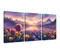 3 Pcs Diamond Painting Kits, Landscape Diamond Painting Triptych Kits for Adults Flowers DIY Square Crystal Rhinestone Embroidery Cross Stitch, Gifts for Women's Home Wall Decoration 45x60cm 2S-870