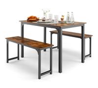 3 PCS Dining Table Set Space-Saving Kitchen Table Set w/2 Benches COSTWAY Brown One Size