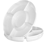 3 PCS Divided Serving Tray with Compartments, 13-In White Plastic Snack Tray, Quality Melamine Round Serving Platters for Parties Plastic Serving Tray for Chips and Dip, Veggies, Candy and Snacks