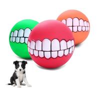 3 Pcs Dog Ball with Teeth Pattern, Funny Teeth Dog Ball Creating a Hilarious Smile, Interactive Fetch Pet Toy for Small Medium Large Dogs, Durable Non-Toxic Chew Toys Pack