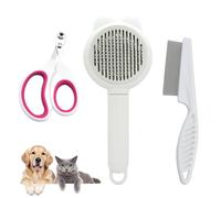 3 PCS Dog & Cat Grooming Kit - Self Cleaning Slicker Brush with Release Button, Nail Clipper & Fine-Tooth Comb, Tangle-Free Deshedding & Massage Tool for Small Medium Large Pets (White)